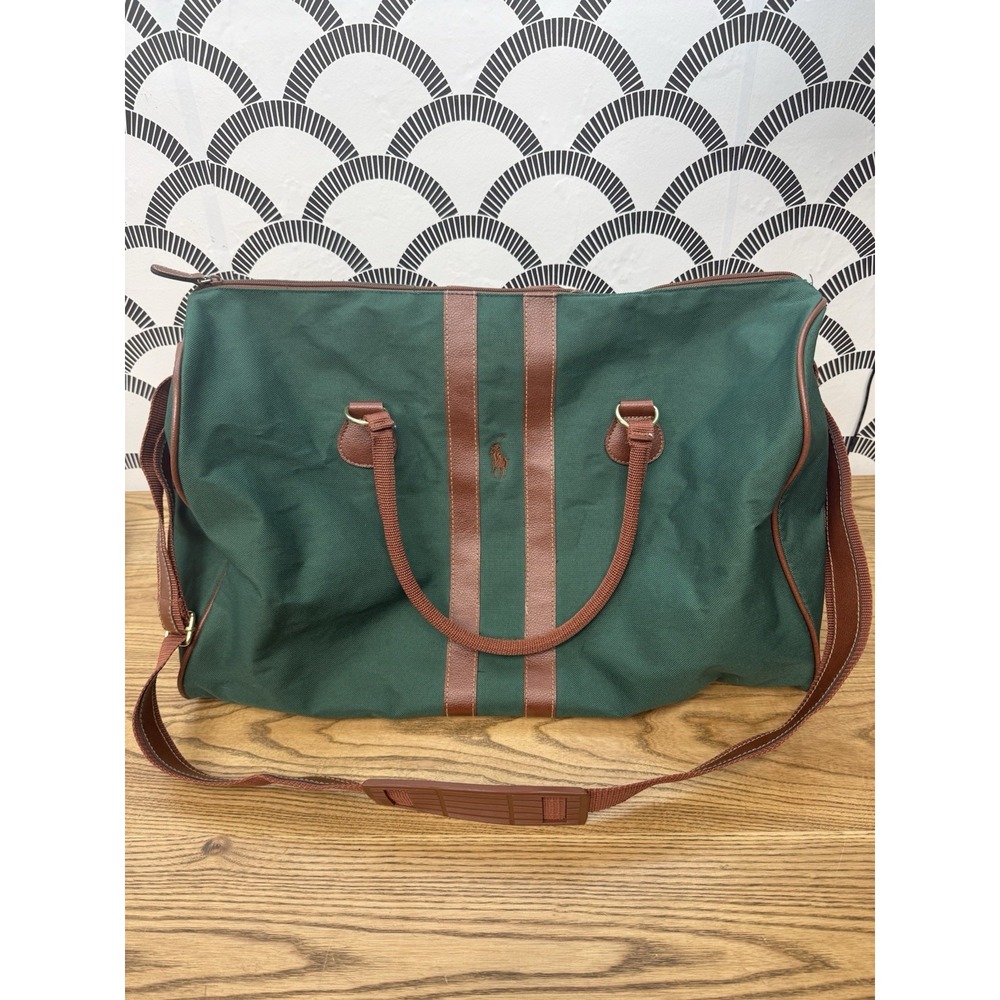 Vintage Polo Ralph Lauren Green Canvas Duffel Weekender Bag Carry On Travel
